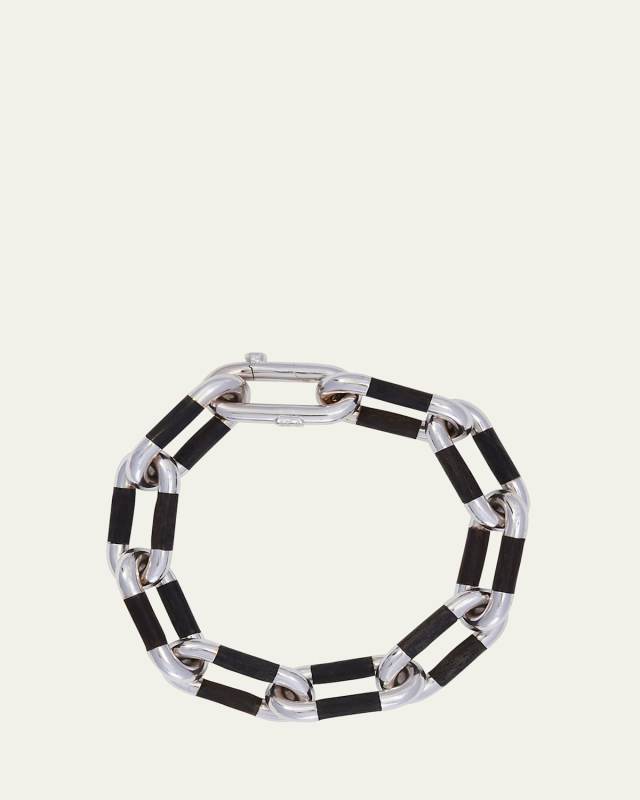 18K White Gold and Black Ebony Oval Link Bracelet